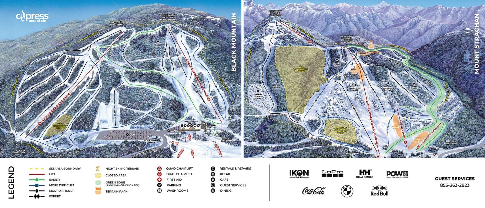 Cypress Mountain trail map showing the two facing mountains